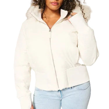Veste Femme Matelassée avec Capuche et Fermeture Zippée à l’Avant