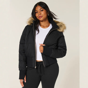 Veste Femme Matelassée avec Capuche et Fermeture Zippée à l’Avant