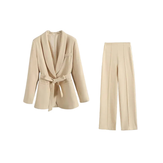 Ensemble femme blazer ceinturé et pantalon large