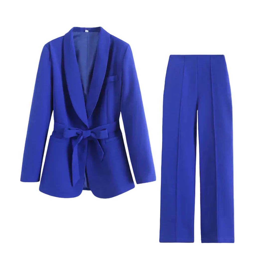 Ensemble femme blazer ceinturé et pantalon large