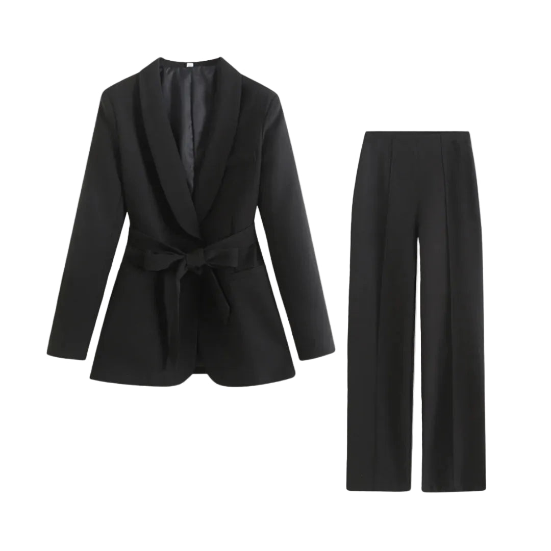 Ensemble femme blazer ceinturé et pantalon large