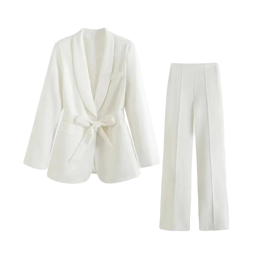 Ensemble femme blazer ceinturé et pantalon large