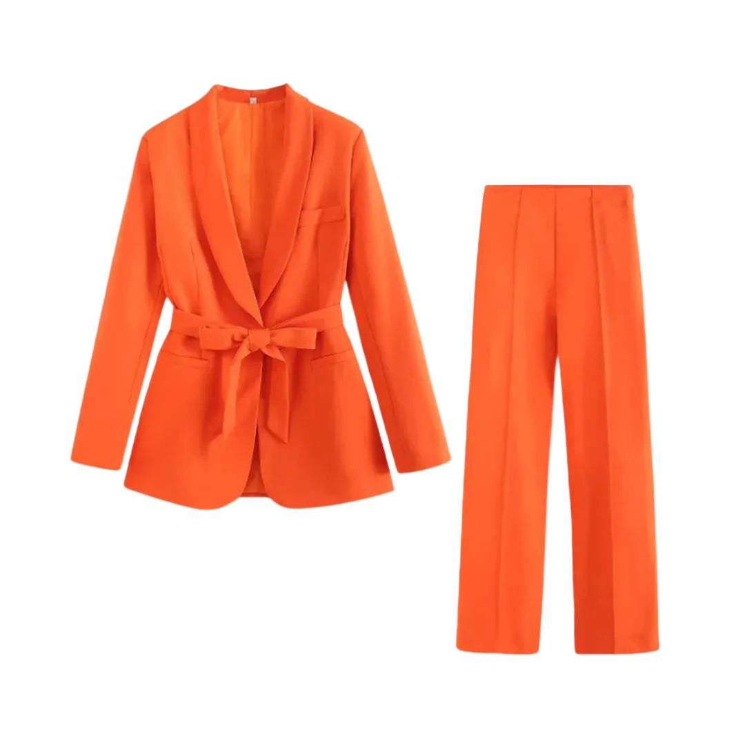 Ensemble femme blazer ceinturé et pantalon large