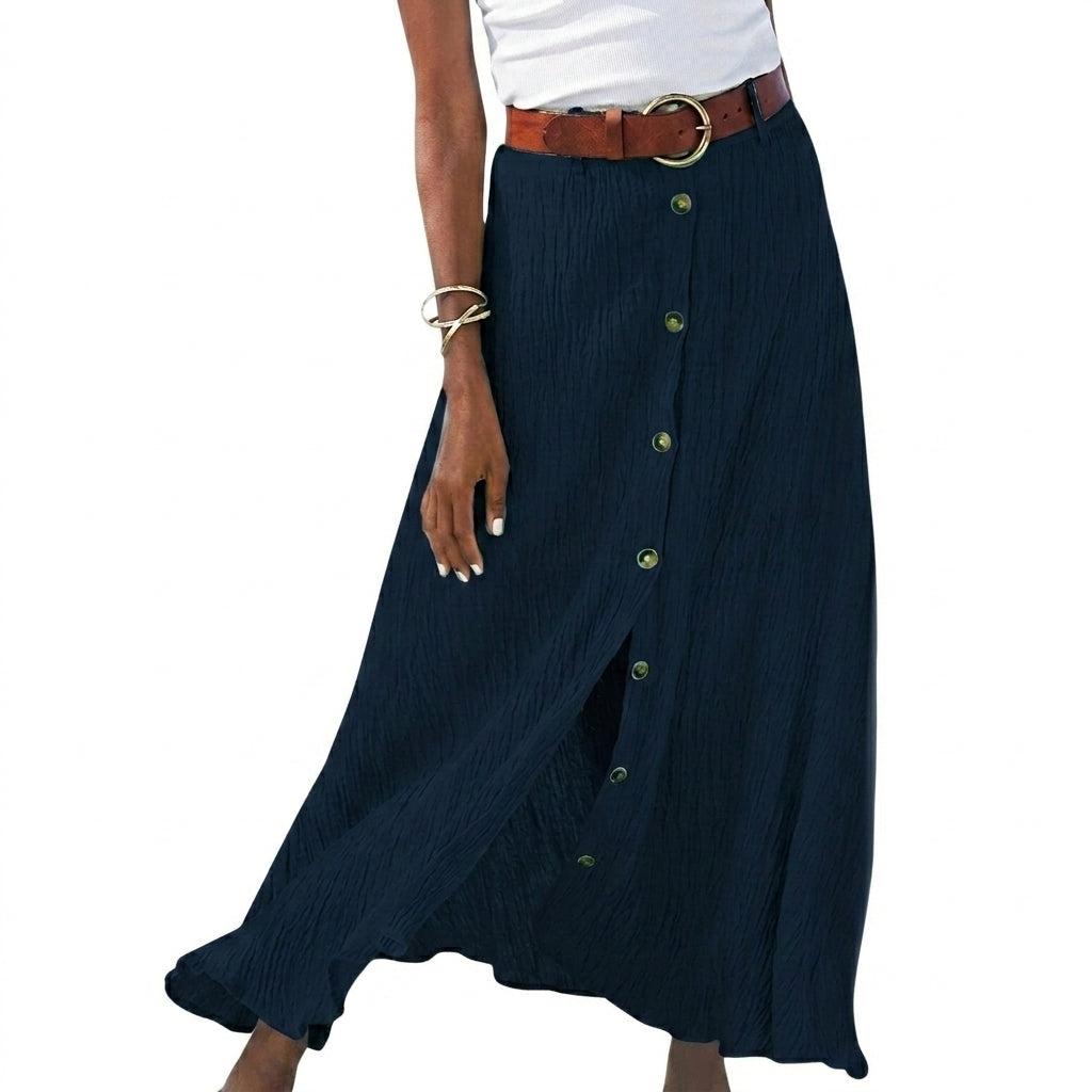 Jupe pour femme longue à taille haute et boutonnage frontal | imported-image-1
