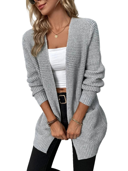 Femme Gilet en Maille Ouverte avec Poches Appliquées