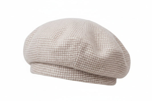 Béret Femme Motif Pied-de-Poule avec Couronne Arrondie