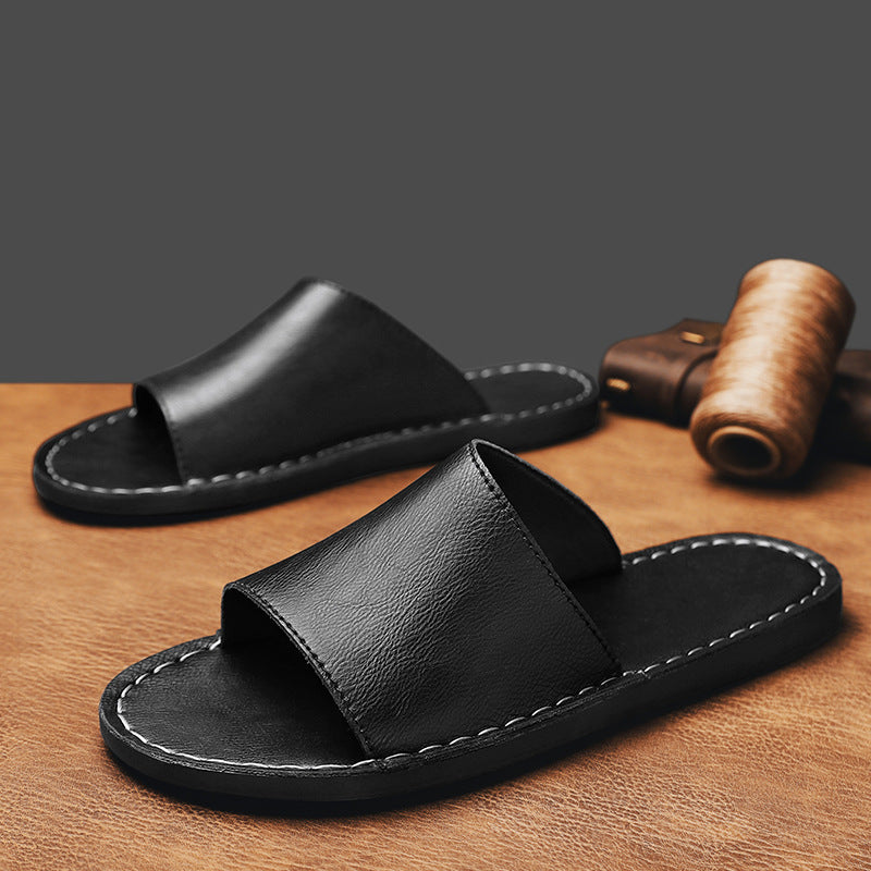 Sandales Ouvertes pour Homme de Type Slide avec Large Bride et Couture sur le Bord