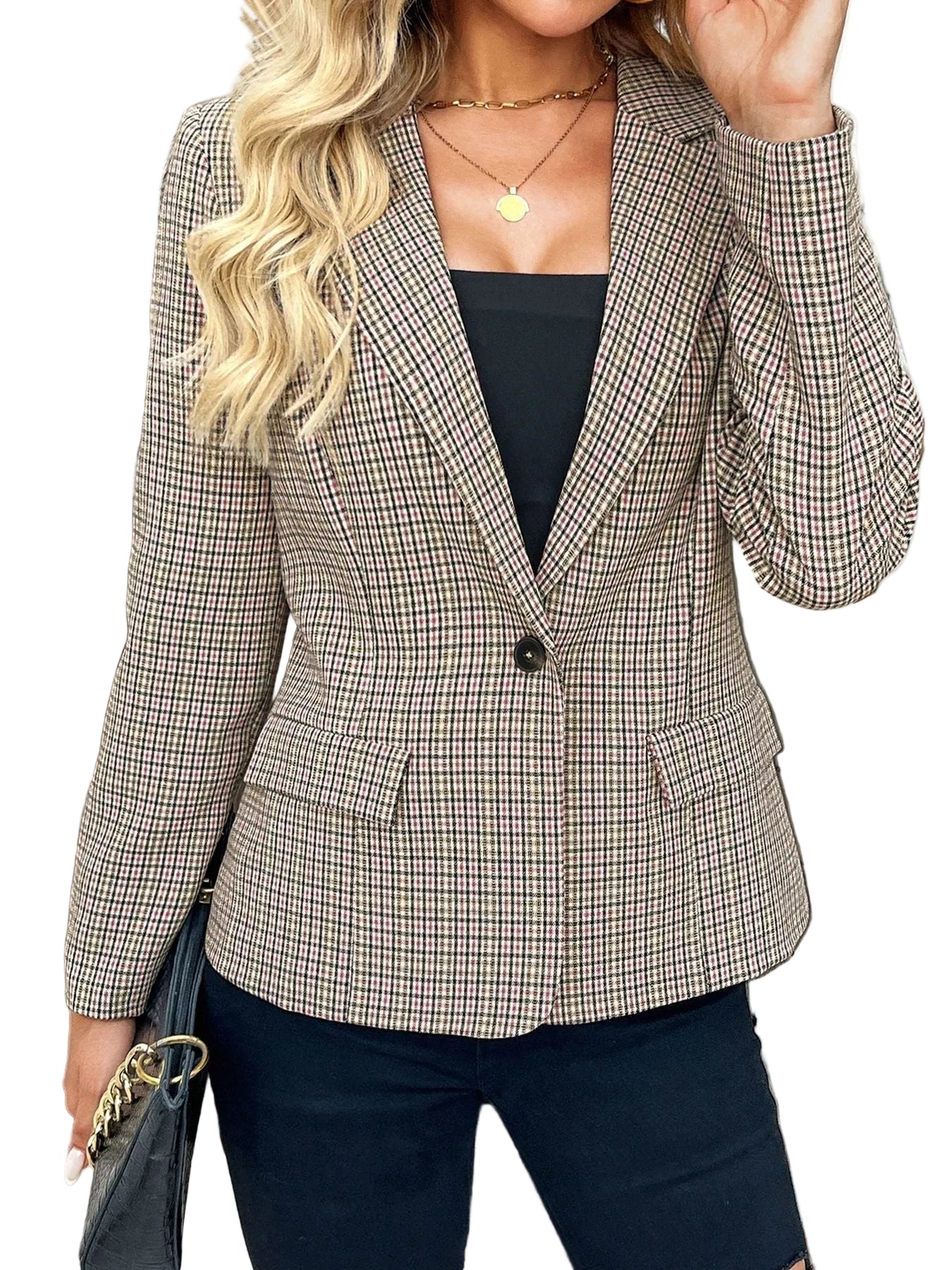 Blazer femme à revers cranté, fermeture à un bouton et manches longues-Blazer Woman-Gigié