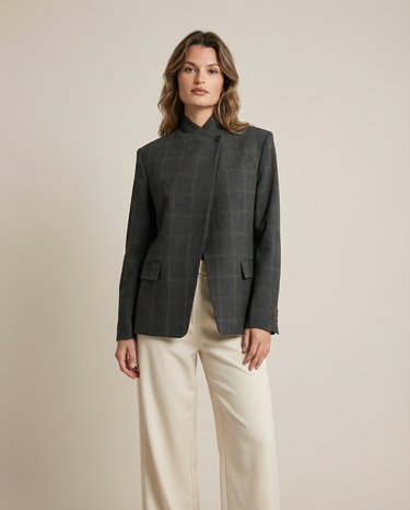 Blazer Femme Structuré avec Col Montant et Fermeture Asymétrique-Blazer Woman-Gigié