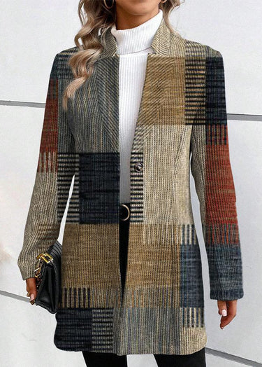 Blazer long à patchwork écossais pour femme 2