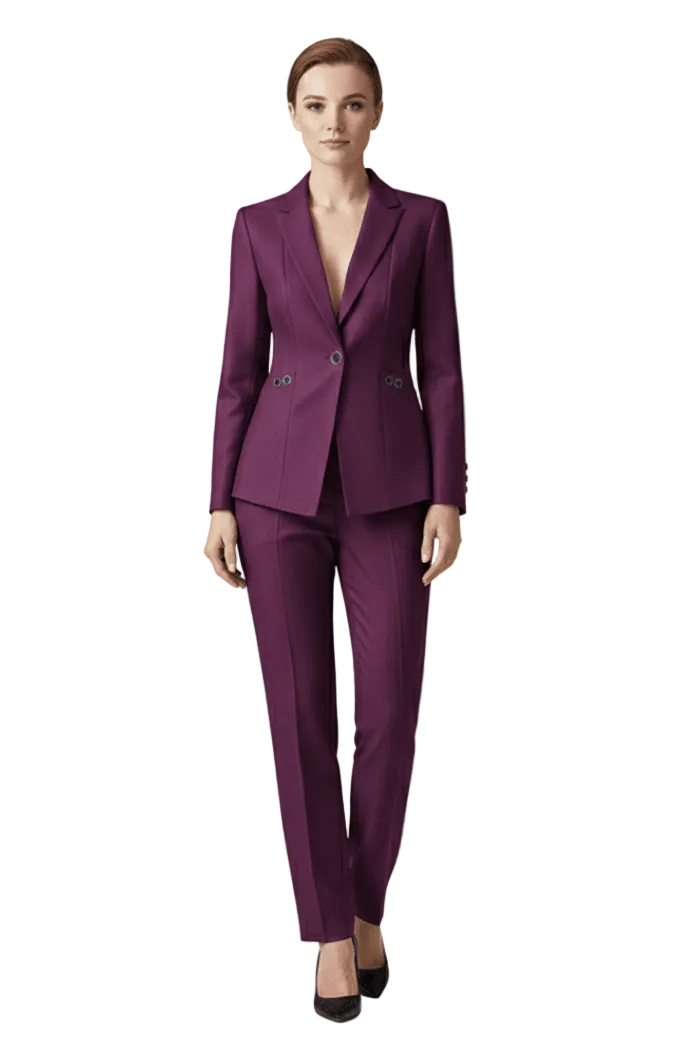 Tailleur femme structuré avec veste à bouton unique et pantalon fuselé