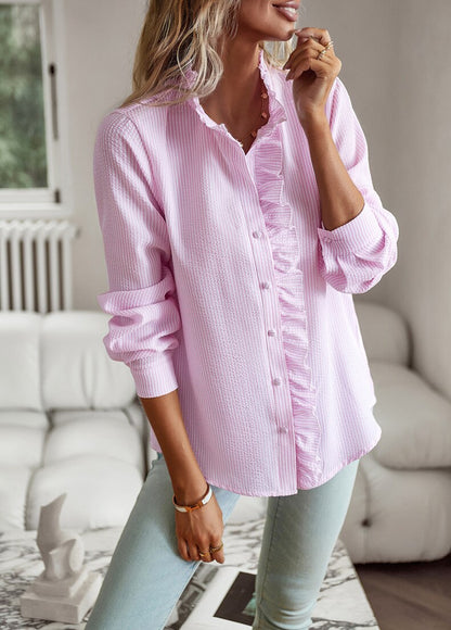 Blouse à manches longues avec volants et fermeture boutonnée pour femme-Blouse for women-Gigié