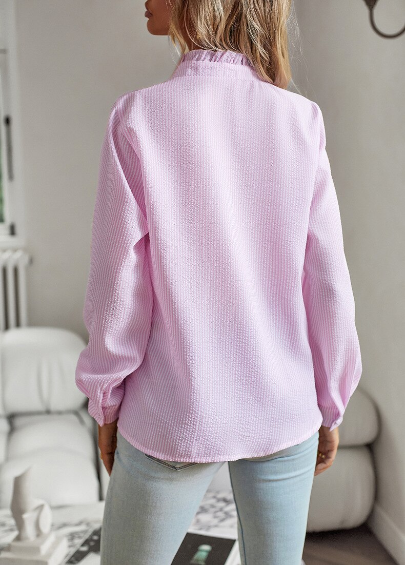 Blouse à manches longues avec volants et fermeture boutonnée pour femme-Blouse for women-Gigié