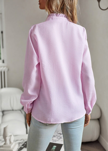 Blouse à manches longues avec volants et fermeture boutonnée pour femme-Blouse for women-Gigié