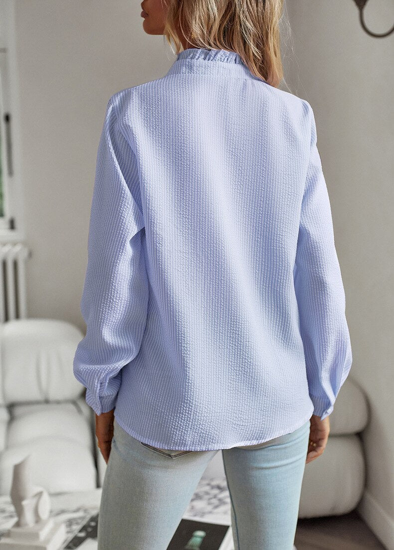 Blouse à manches longues avec volants et fermeture boutonnée pour femme-Blouse for women-Gigié