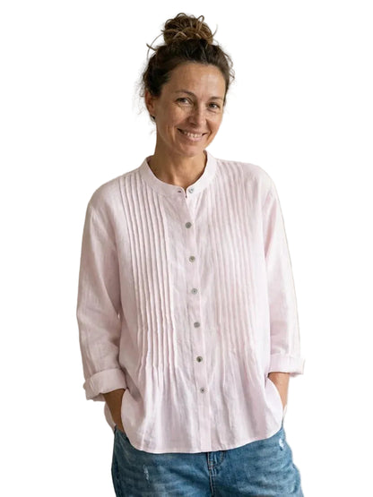 Blouse à plis frontaux avec fermeture boutonnée pour femme-Blouse Male-Gigié