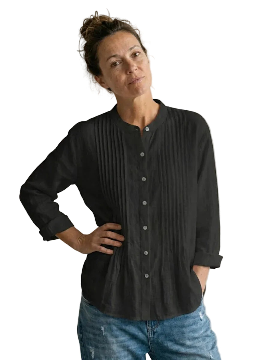Blouse à plis frontaux avec fermeture boutonnée pour femme-Blouse Male-Gigié