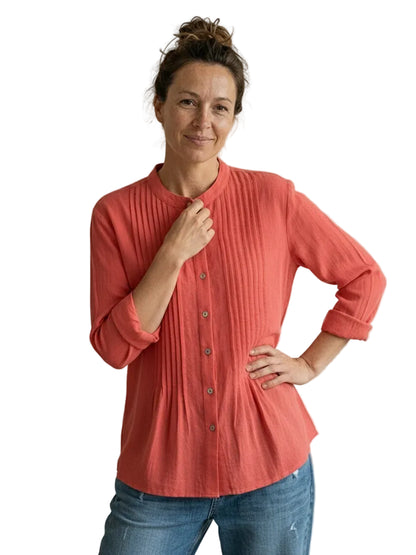 Blouse à plis frontaux avec fermeture boutonnée pour femme-Blouse Male-Gigié