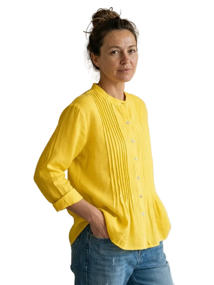 Blouse à plis frontaux avec fermeture boutonnée pour femme-Blouse Male-Gigié