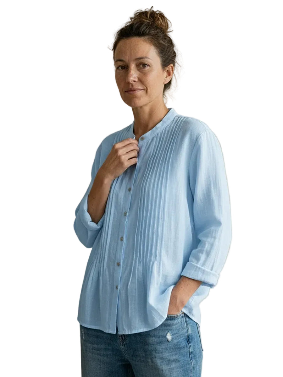 Blouse à plis frontaux avec fermeture boutonnée pour femme-Blouse Male-Gigié