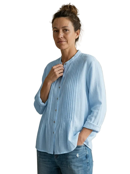 Blouse à plis frontaux avec fermeture boutonnée pour femme-Blouse Male-Gigié