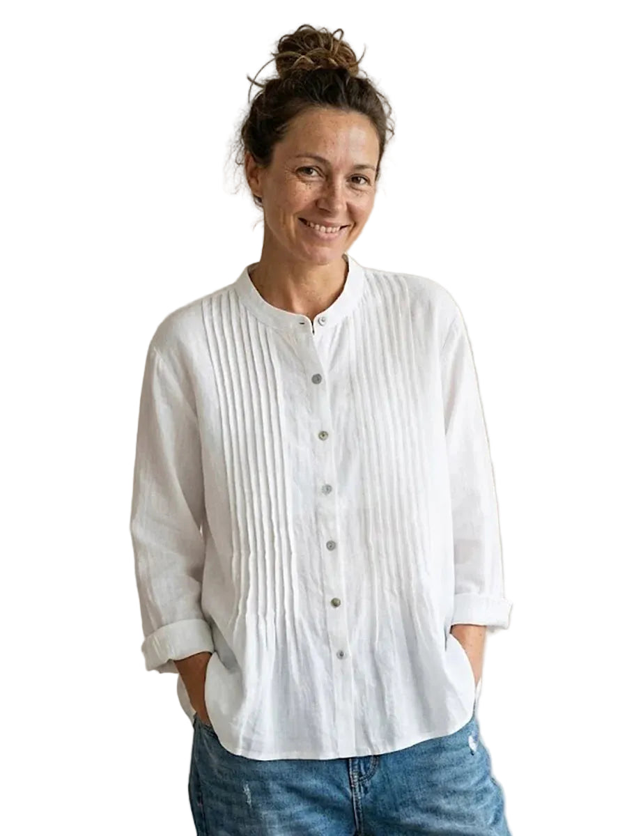 Blouse à plis frontaux avec fermeture boutonnée pour femme-Blouse Male-Gigié
