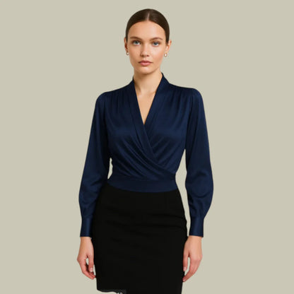 Blouse Satinée Élégante Coupe Cache-Cœur-Gigié