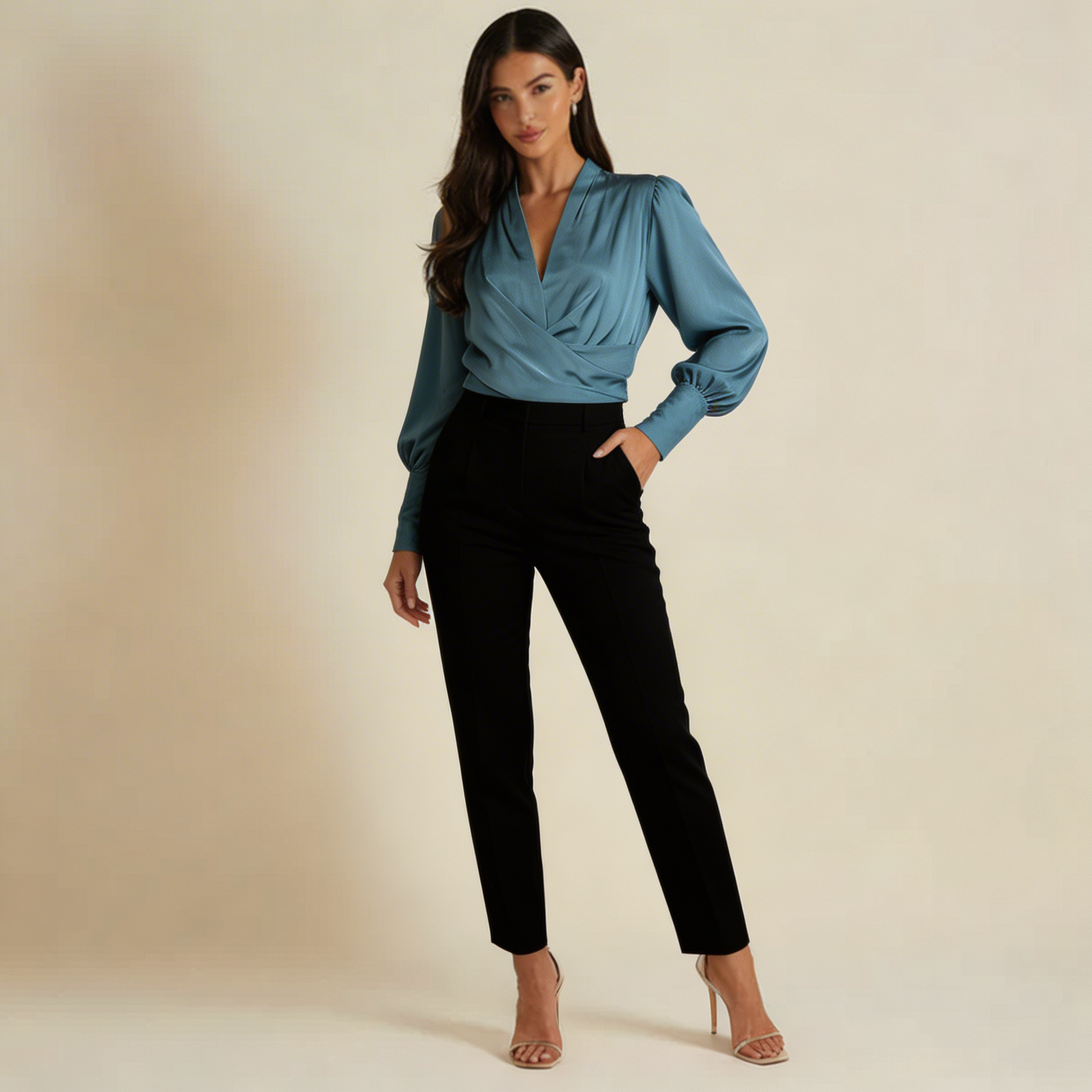 Blouse femme à col en V et manches bouffantes | imported-image-3