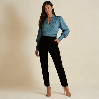 Blouse femme à col en V et manches bouffantes | imported-image-3