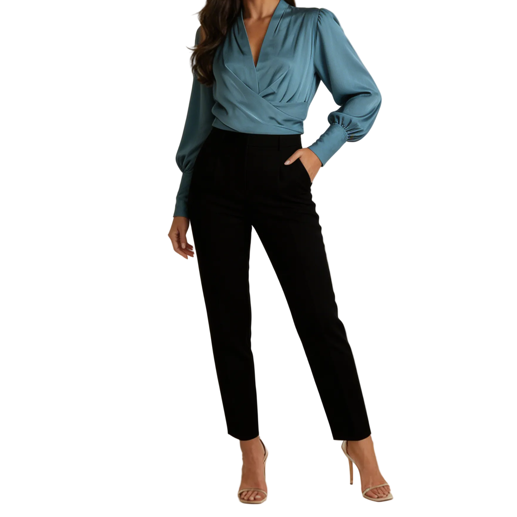Blouse femme à col en V et manches bouffantes | imported-image-1