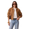 Blouson Bomber en Daim pour Femme avec Fermeture Éclair et Boutons 1