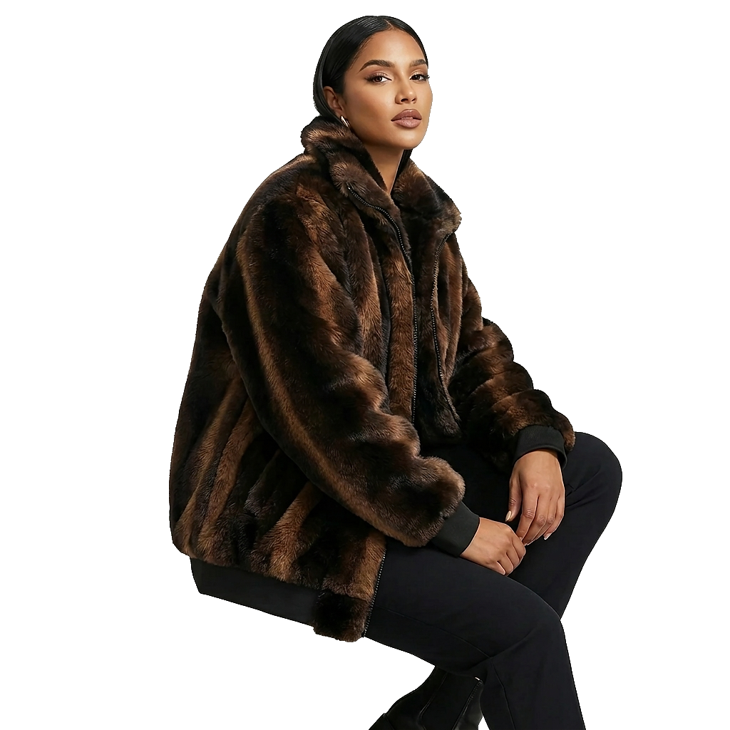 Blouson Bomber en Fausse Fourrure pour Femme 1