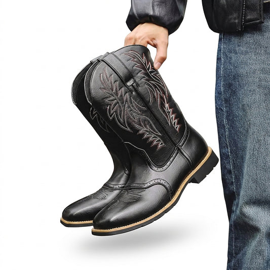 Bottes de cowboy western pour hommes avec tige brodée 1
