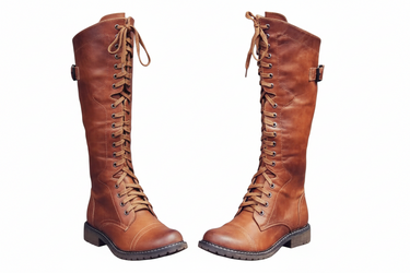 Bottes hautes à lacets avec tige montante et semelle épaisse-Boots Female-Gigié