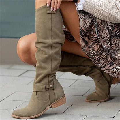 Bottes Hautes Femme Effet Daim & Fermeture Zippée Confortable-Gigié