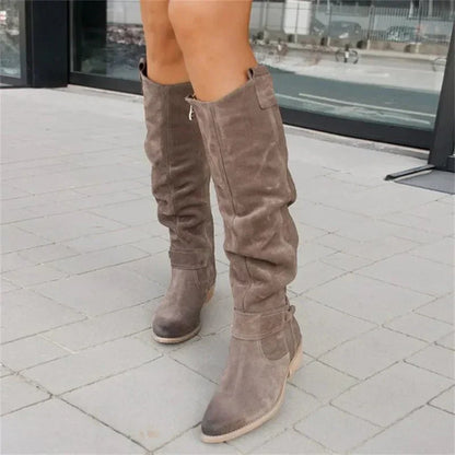 Bottes Hautes Femme Effet Daim & Fermeture Zippée Confortable-Gigié