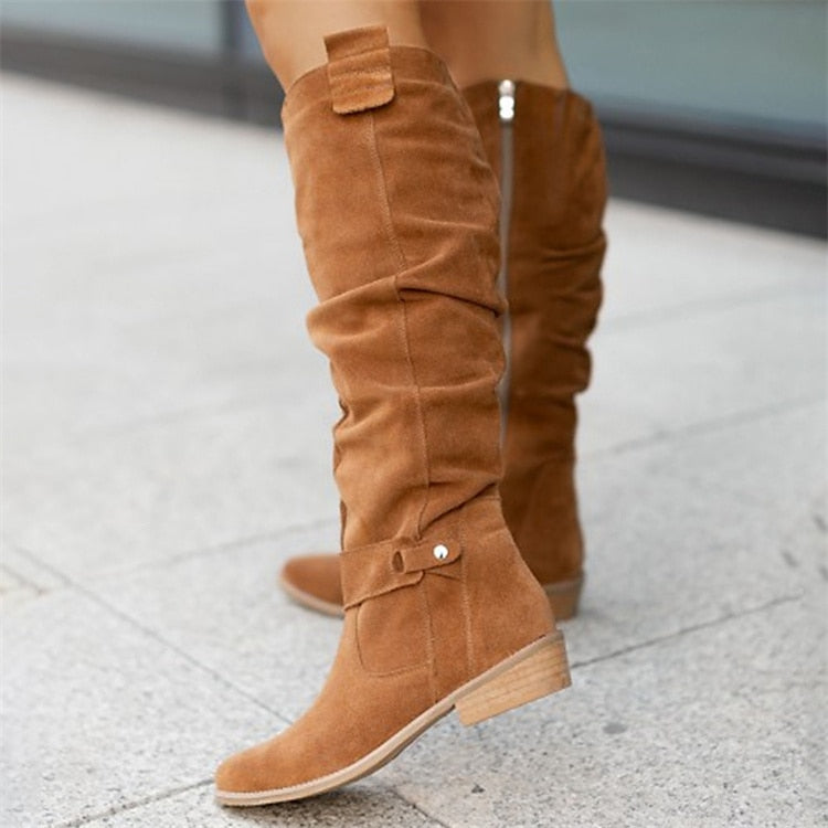 Bottes Hautes Femme Effet Daim & Fermeture Zippée Confortable-Gigié