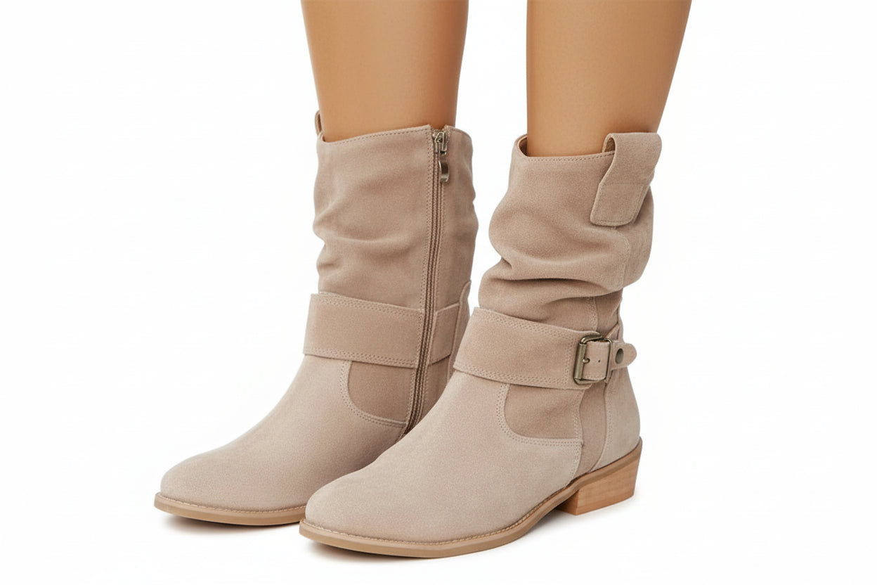 Bottes mi-mollet pour femmes avec sangle et fermeture éclair latérale-Boots Female-Gigié
