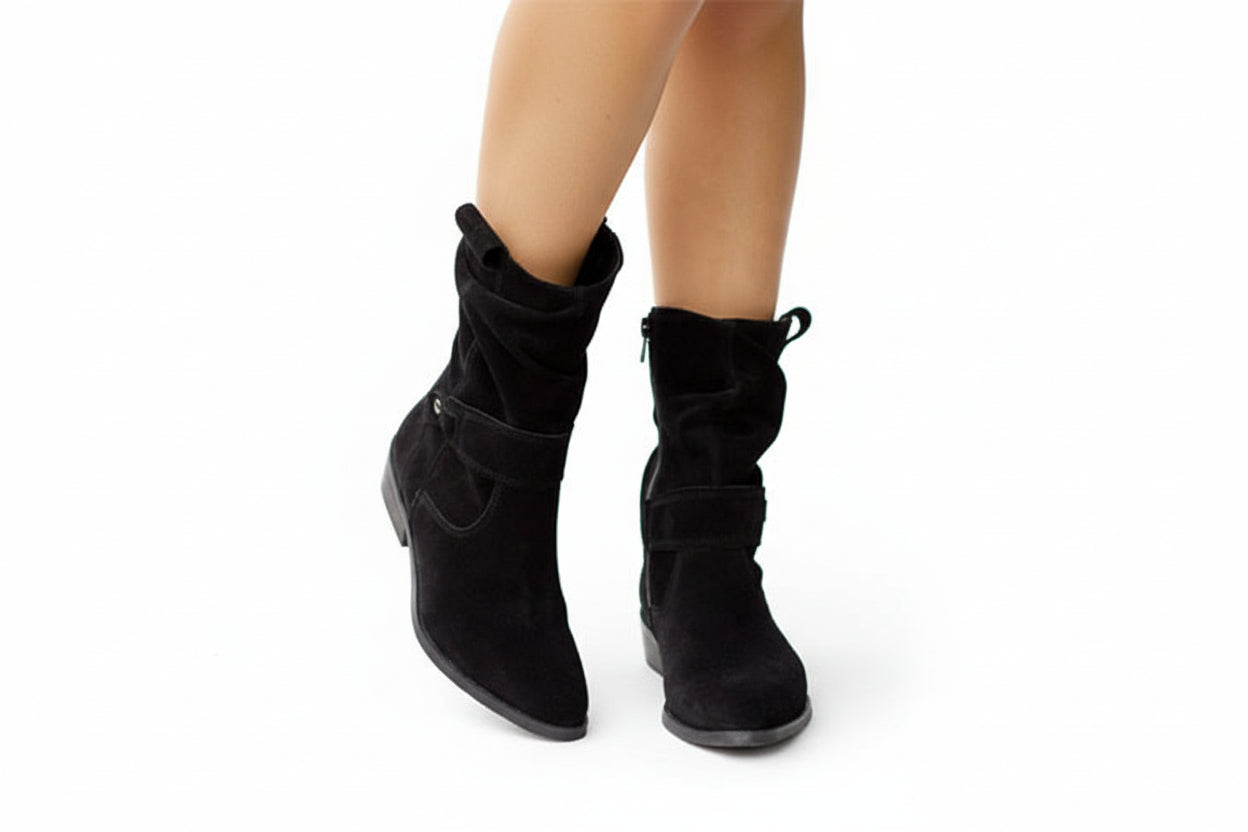Bottes mi-mollet pour femmes avec sangle et fermeture éclair latérale-Boots Female-Gigié