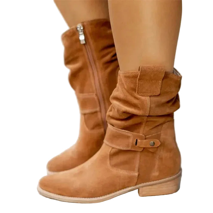Bottes mi-mollet pour femmes avec sangle et fermeture éclair latérale-Boots Female-Gigié