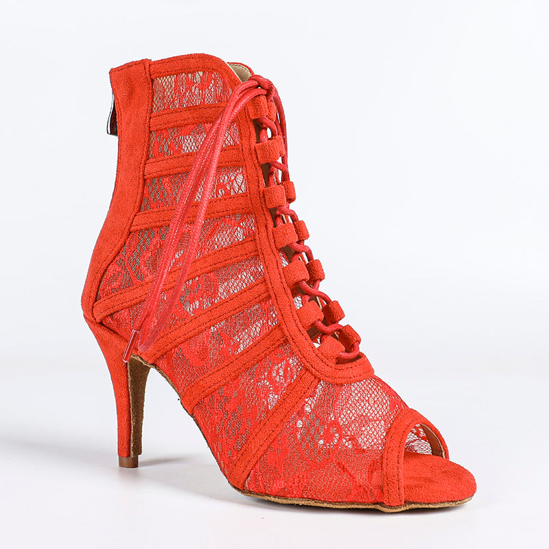 Bottines à talon avec laçage et empiècements en maille pour femme-Women Heels-Gigié