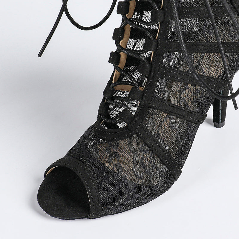 Bottines à talon avec laçage et empiècements en maille pour femme-Women Heels-Gigié