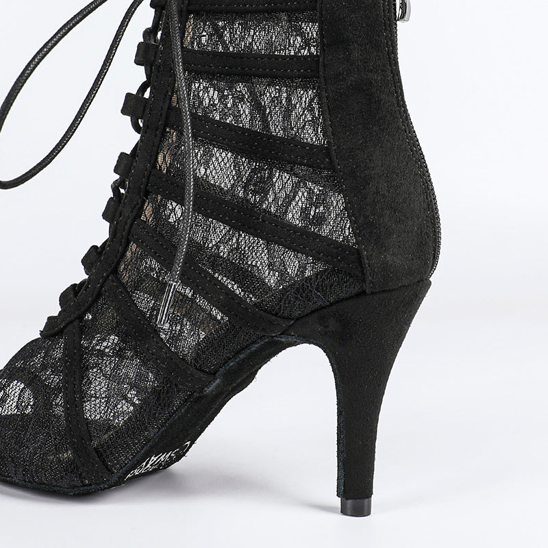 Bottines à talon avec laçage et empiècements en maille pour femme-Women Heels-Gigié