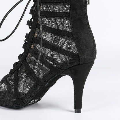 Bottines à talon avec laçage et empiècements en maille pour femme-Women Heels-Gigié
