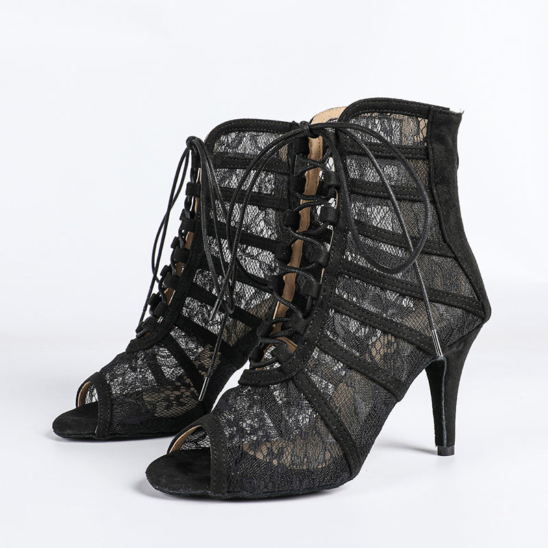 Bottines à talon avec laçage et empiècements en maille pour femme-Women Heels-Gigié
