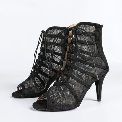 Bottines à talon avec laçage et empiècements en maille pour femme-Women Heels-Gigié