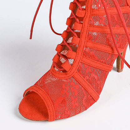 Bottines à talon avec laçage et empiècements en maille pour femme-Women Heels-Gigié