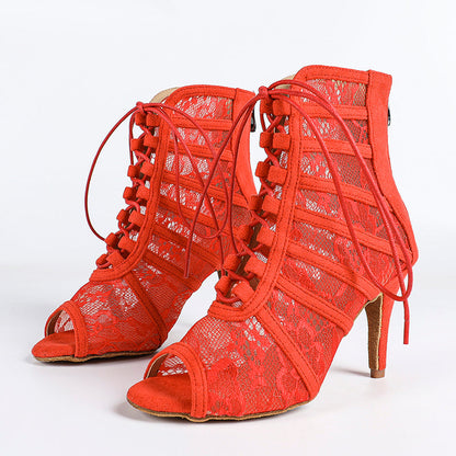 Bottines à talon avec laçage et empiècements en maille pour femme-Women Heels-Gigié