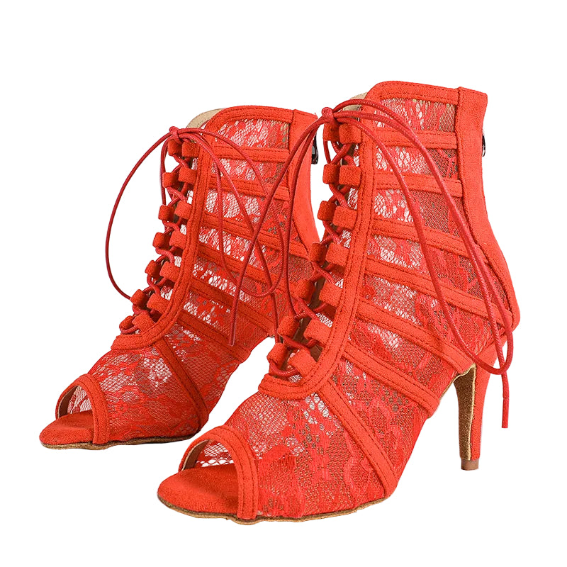 Bottines à talon avec laçage et empiècements en maille pour femme-Women Heels-Gigié