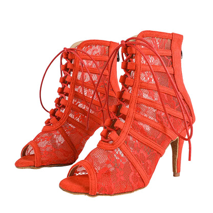 Bottines à talon avec laçage et empiècements en maille pour femme-Women Heels-Gigié